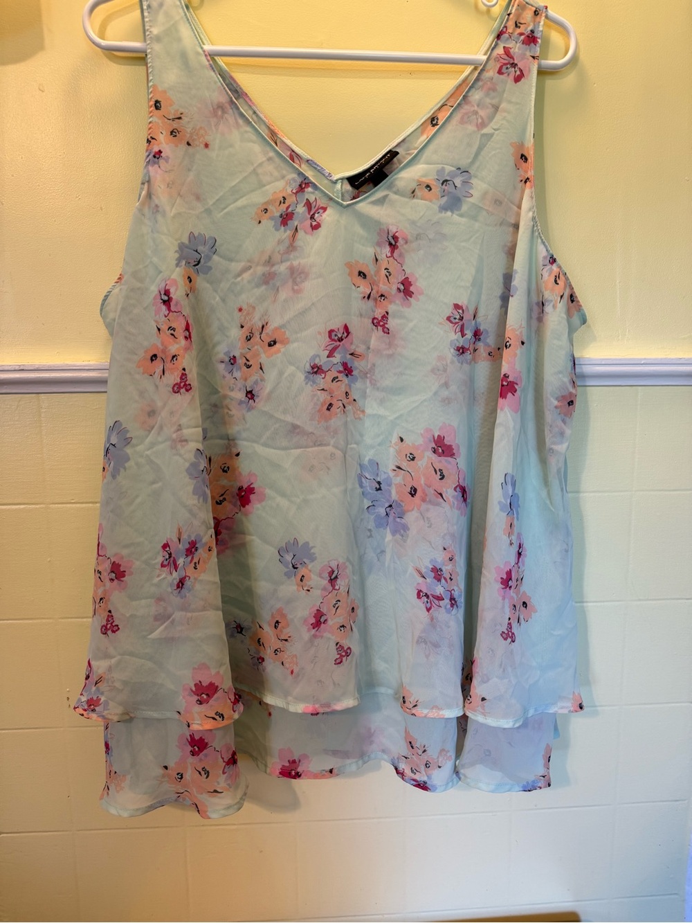 Lane Bryant Mint Floral V-Neck Layered Tank